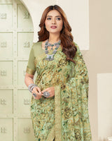 Vishal Prints Sage Green Digital Print Georgette Saree With Fancy Border
