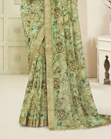 Vishal Prints Sage Green Digital Print Georgette Saree With Fancy Border