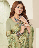 Vishal Prints Sage Green Digital Print Georgette Saree With Fancy Border