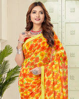 Vishal Prints Light Yellow Digital Print Georgette Saree With Fancy Border