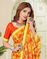 Vishal Prints Light Yellow Digital Print Georgette Saree With Fancy Border