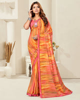 Vishal Prints Pastel Orange Digital Print Georgette Saree With Fancy Border