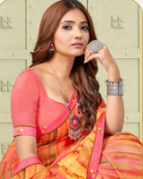 Vishal Prints Pastel Orange Digital Print Georgette Saree With Fancy Border