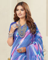 Vishal Prints San Marino Blue Digital Print Georgette Saree With Fancy Border
