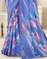 Vishal Prints San Marino Blue Digital Print Georgette Saree With Fancy Border