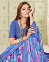 Vishal Prints San Marino Blue Digital Print Georgette Saree With Fancy Border