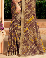Vishal Prints Brown Printed Georgette Saree With Border