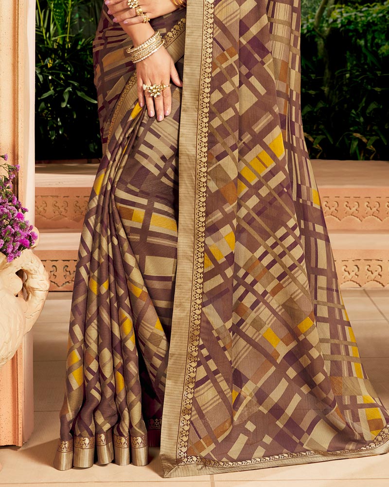 Vishal Prints Brown Printed Georgette Saree With Border