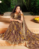Vishal Prints Brown Printed Georgette Saree With Border