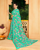 Vishal Prints Light Green Printed Georgette Saree With Border