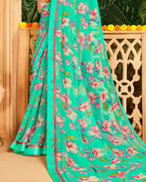 Vishal Prints Light Green Printed Georgette Saree With Border