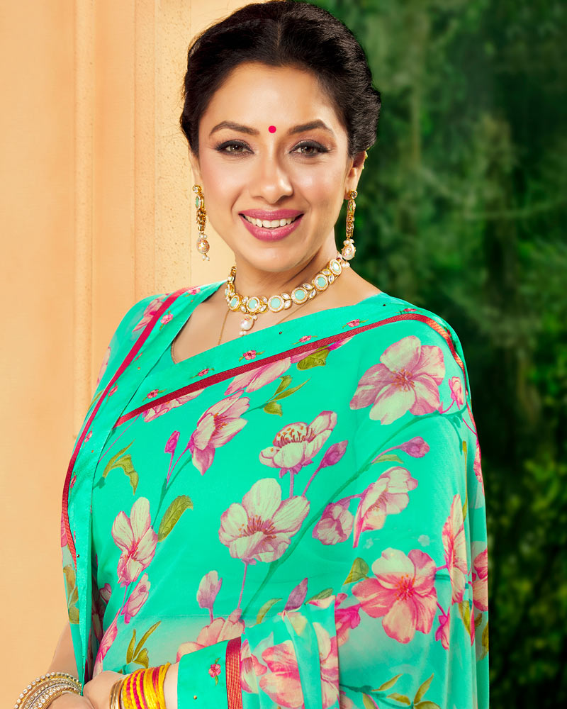 Vishal Prints Light Green Printed Georgette Saree With Border