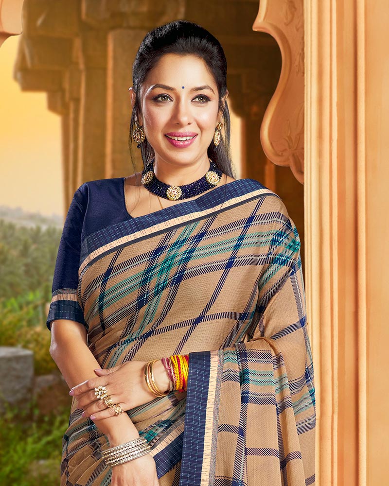 Vishal Prints Dark Beige Printed Georgette Saree With Border