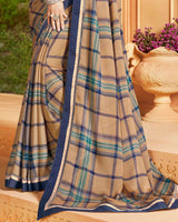 Vishal Prints Dark Beige Printed Georgette Saree With Border