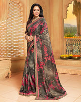 Vishal Prints Grey Printed Georgette Saree With Border