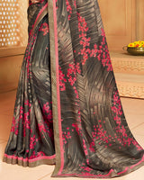 Vishal Prints Grey Printed Georgette Saree With Border