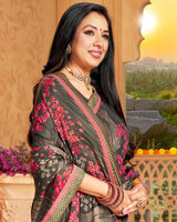 Vishal Prints Grey Printed Georgette Saree With Border