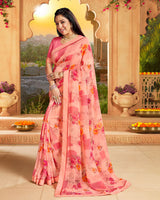 Vishal Prints Pastel Orange Printed Georgette Saree With Border