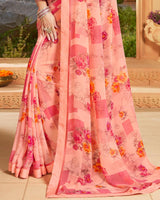 Vishal Prints Pastel Orange Printed Georgette Saree With Border