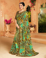 Vishal Prints Light Teal Green Printed Georgette Saree With Border