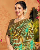 Vishal Prints Light Teal Green Printed Georgette Saree With Border
