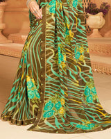 Vishal Prints Light Teal Green Printed Georgette Saree With Border