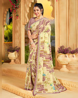 Vishal Prints Pastel Yellow Printed Georgette Saree With Border