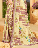 Vishal Prints Pastel Yellow Printed Georgette Saree With Border