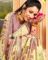 Vishal Prints Pastel Yellow Printed Georgette Saree With Border