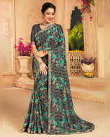 Vishal Prints Grey Printed Georgette Saree With Border