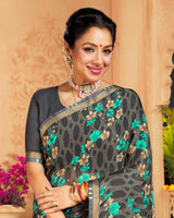 Vishal Prints Grey Printed Georgette Saree With Border