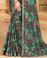 Vishal Prints Grey Printed Georgette Saree With Border