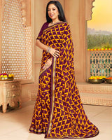 Vishal Prints Maroon Printed Georgette Saree With Border
