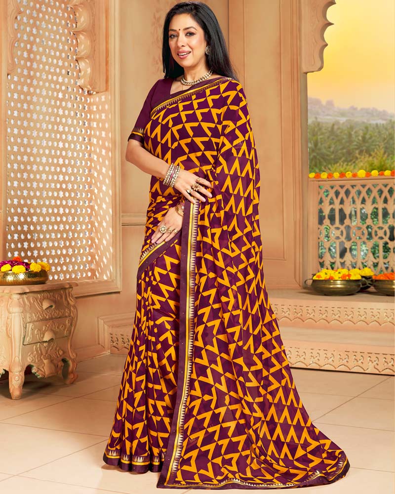 Vishal Prints Maroon Printed Georgette Saree With Border