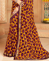 Vishal Prints Maroon Printed Georgette Saree With Border