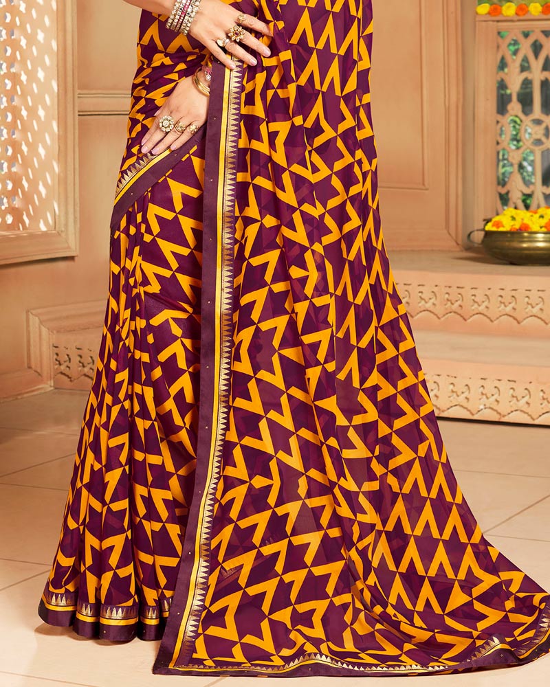 Vishal Prints Maroon Printed Georgette Saree With Border