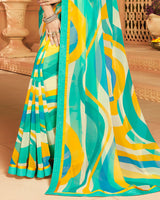 Vishal Prints Turquoise Blue Printed Georgette Saree With Border