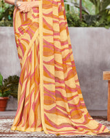 Vishal Prints Pastel Yellow Printed Fancy Georgette Saree With Viscose Border