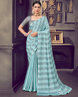 Vishal Prints Pastel Teal Green Patterned Chiffon Printed Saree With Diamond And Core Piping