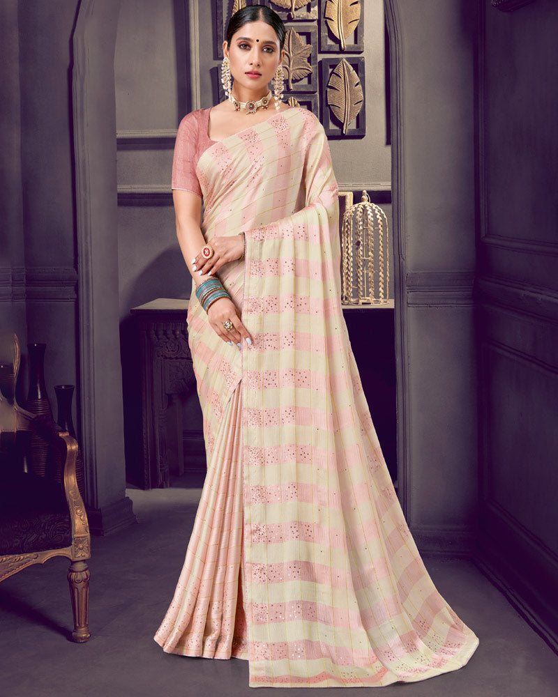 Vishal Prints Pastel Brown Patterned Chiffon Printed Saree With Diamond And Core Piping