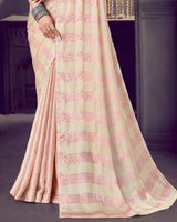 Vishal Prints Pastel Brown Patterned Chiffon Printed Saree With Diamond And Core Piping