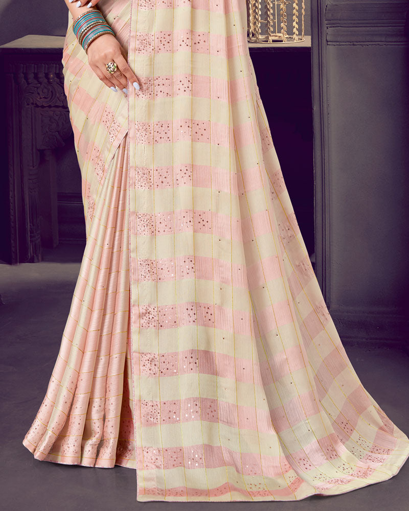Vishal Prints Pastel Brown Patterned Chiffon Printed Saree With Diamond And Core Piping