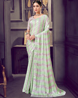 Vishal Prints Pastel Green Patterned Chiffon Printed Saree With Diamond And Core Piping