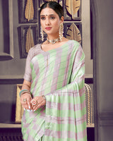 Vishal Prints Pastel Green Patterned Chiffon Printed Saree With Diamond And Core Piping