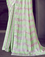 Vishal Prints Pastel Green Patterned Chiffon Printed Saree With Diamond And Core Piping