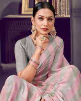 Vishal Prints Light Pink Patterned Chiffon Printed Saree With Diamond And Core Piping