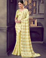 Vishal Prints Pastel Yellow Patterned Chiffon Printed Saree With Diamond And Core Piping
