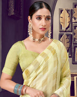 Vishal Prints Pastel Yellow Patterned Chiffon Printed Saree With Diamond And Core Piping