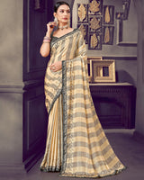 Vishal Prints Fawn Patterned Chiffon Printed Saree With Diamond And Core Piping