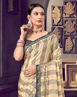 Vishal Prints Fawn Patterned Chiffon Printed Saree With Diamond And Core Piping